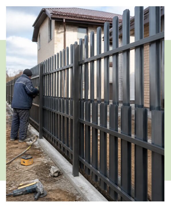 Двухрядный забор из евроштакетника под ключ в Краснотурьинске